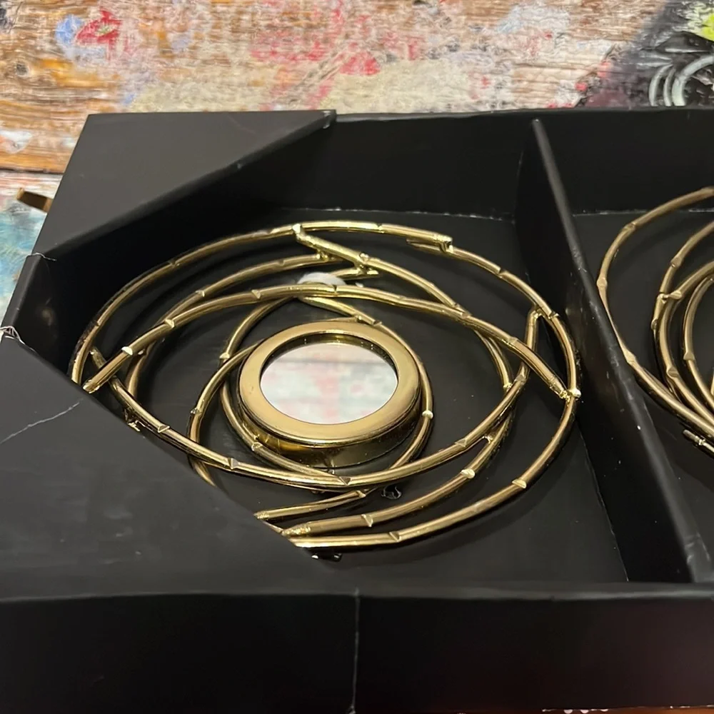 New Set 3 Handcrafted in India Gold-Tone Metal Mirrored “Bird Nests” Wall Decor